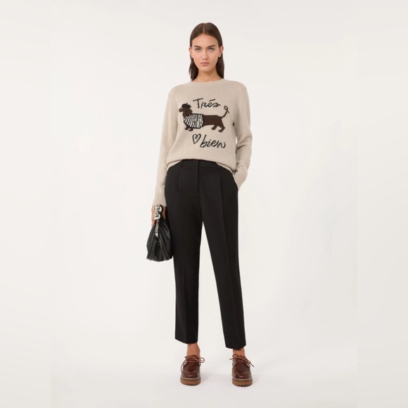 RARE MaxMara Weekend Alpaca wool Jumper Trés Bien Beige Jacquard Dog Sweater S - Picture 14 of 16